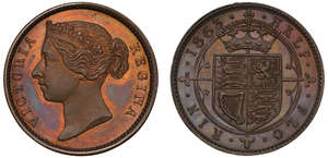 Victoria 1863 copper pattern Shilling PF66 BN